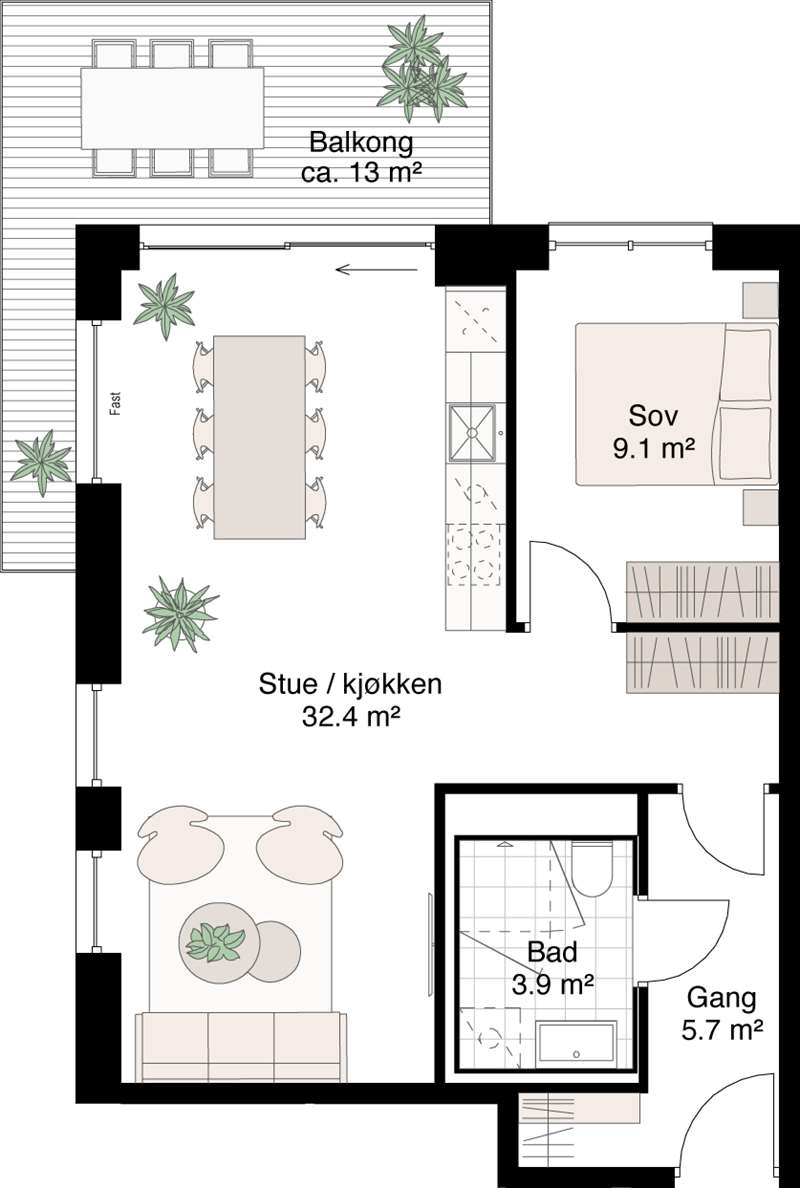 Alternativ planløsning 2-roms